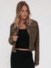 Giacca Moto Corta Vintage da Donna in Ecopelle con Zip e Collo Alto Cappotto Biker Corto Casual