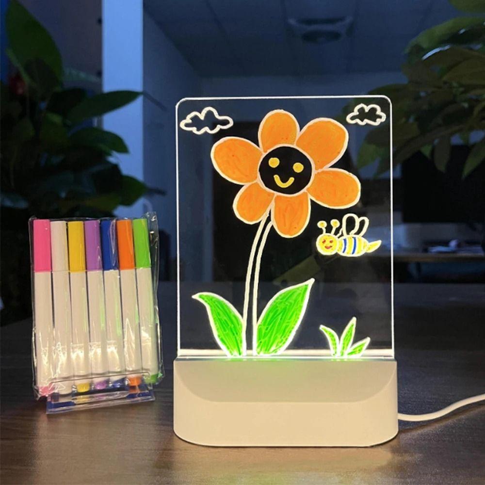 

DIY LED Drawing Board With Night Light Erasable Light Up Note Board Children s Drawing Toy Style 2-Single Color Lamp