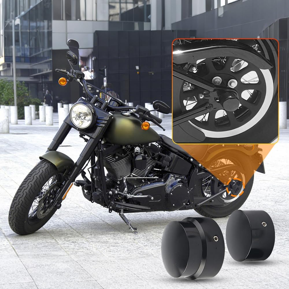 Rear Axle Cap Nut Covers, Motorcycle Rear Axle Cover Cap Nut Bolt Kit, Compatible with Harley Touring Electra Road Glide Softail - Black