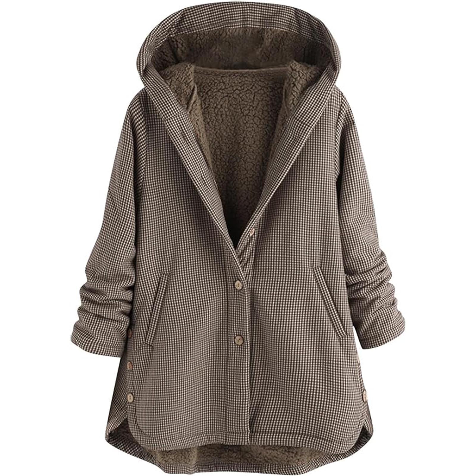 

Женская клетчатая куртка Фланелевая куртка на пуговицах с капюшоном Теплое пальто S