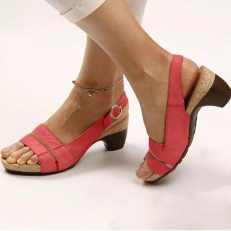 New wedge heel sandals  European, American autumn and summer models European and American simple fish mouth wedge heel buckle large size  shoes