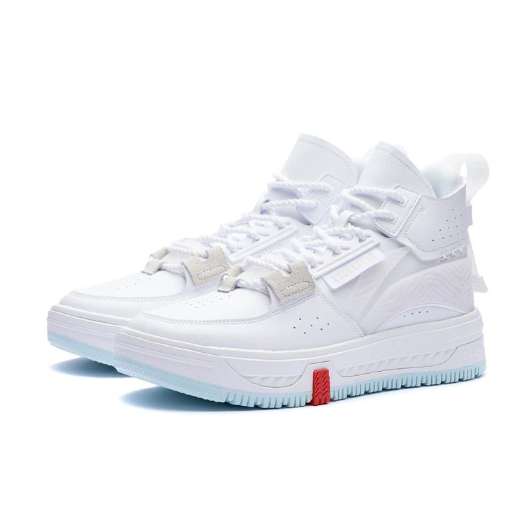 Li Ning Xing Chuan Pantofi de Skate Clasici Durabili Respirabili cu Glezna Înaltă Bărbați Pantofi de Skate Alb Standard AGCR467-1