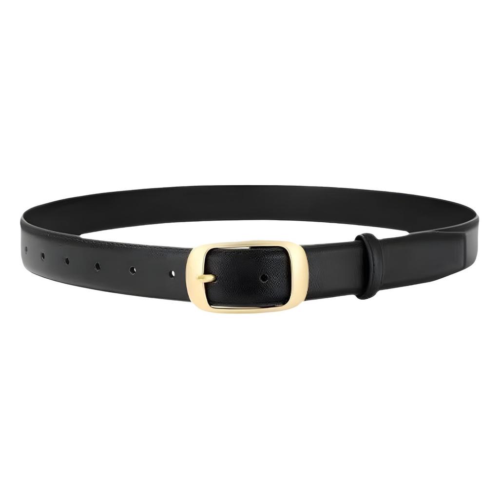 Women's Versatile Black Leather Belt - Fashionable Decorative Waistband for Jeans