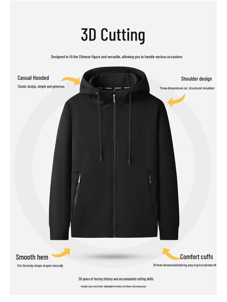 2025 Fleece-Lined Hooded Jacket: Men's Plus Size Thick Casual Sport Cardigan for Autumn/Winter