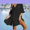 Summer V Neck Ruffle Sleeve Short Dress With Splicing Detail For Women