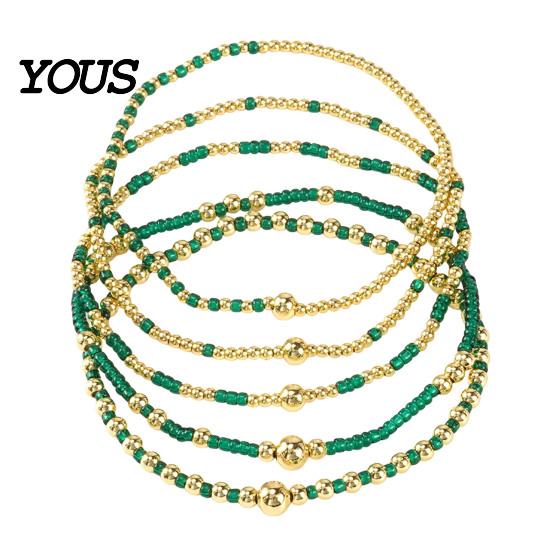Multi-colored Beaded Bangles 5Pcs Bracelet Stack for Women Teenage Girls, Tiny Colorful Bead Jewelry Beads Bracelets, Elastic Stretch Boho Accessories