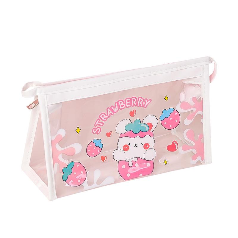 Transparent Cartoon Pencil Case: Large Capacity, Korean Style, for Junior/Senior High School Students, Triangle Makeup Bag