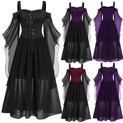 Womne Plus Size Cold Shoulder Butterfly Sleeve  Halloween Dress