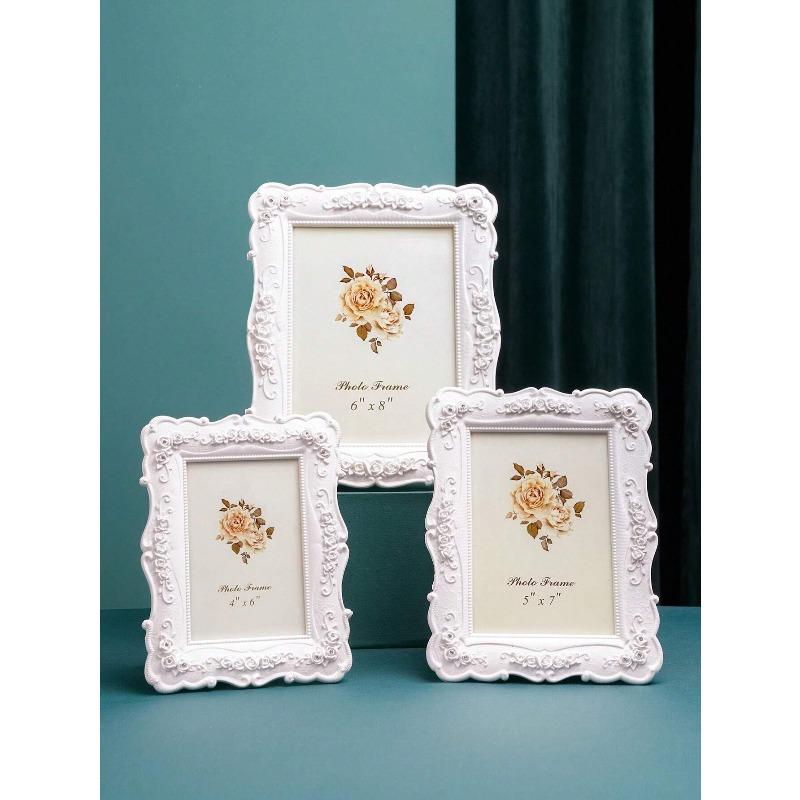 Rose Relief Photo Frame, White Plastic Poster Display Frame for Home Decor Gifts Birthday Graduation