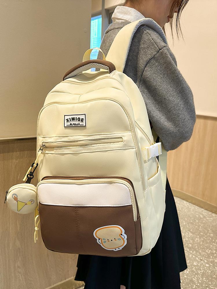 Schoolbag Burden Reduction Ridge Protection Large Capacity Middle School Student Schoolbag Simple Commuter Backpack High Value Women Large Capacity