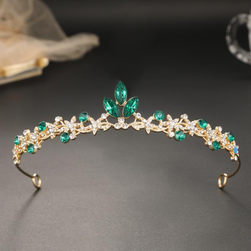 Rhinestone Leaf-Shaped Princess Crown Shiny Girls Birthday Hair Headpiece for Wedding Pageant Party Cosplay