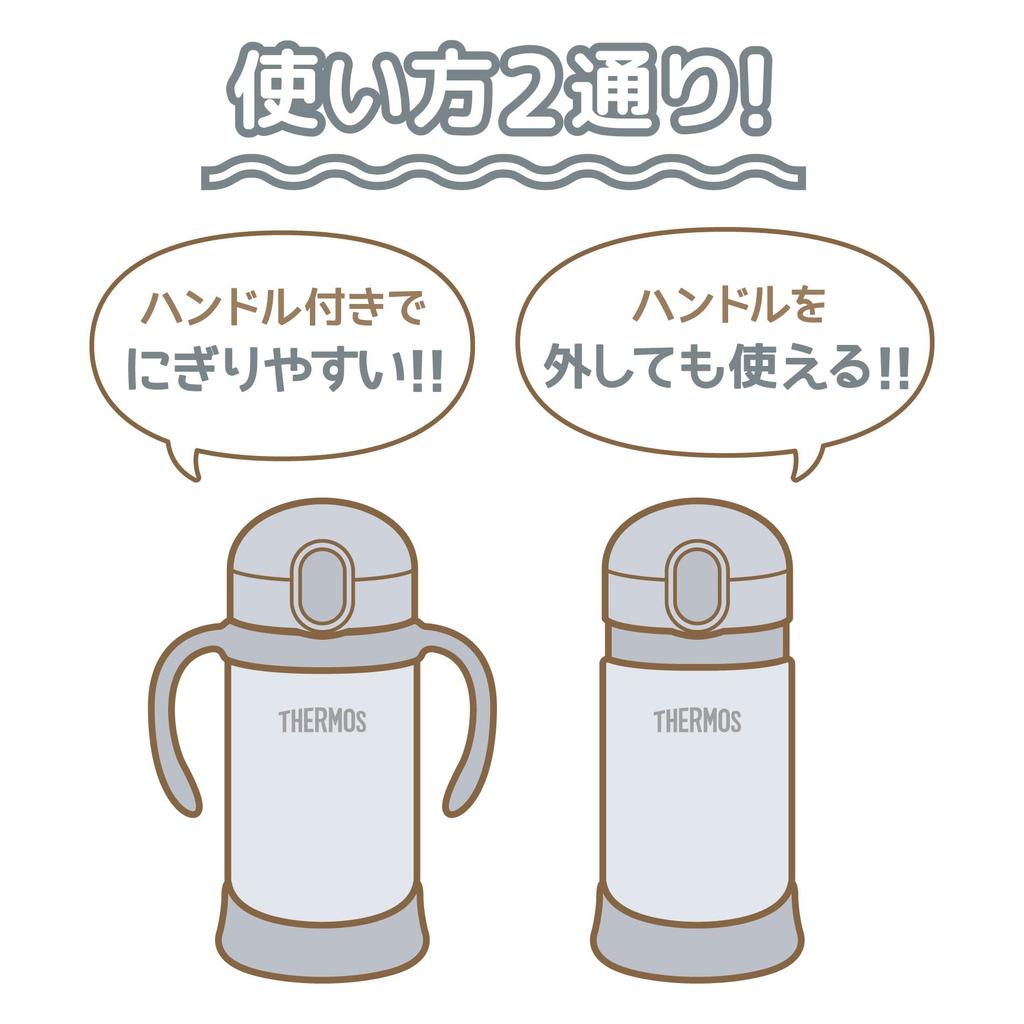 THERMOS Baby Straw Mug FJL-350 Gray (GY) 350ml Water Bottle for Children, Stainless Steel Vacuum Insulation, Spare Straw Set Included, Easy One-Touch