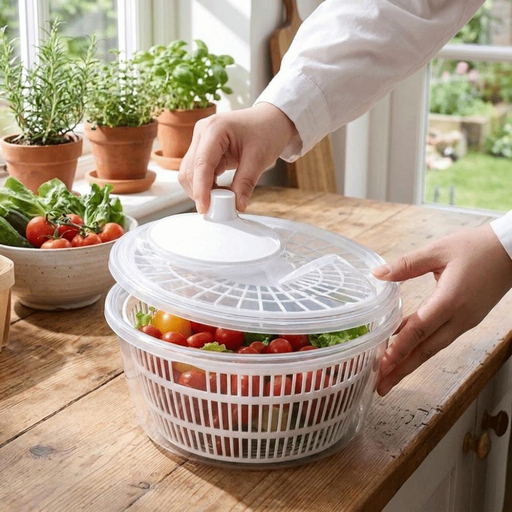 Large Capacity Manual Salad Spinner Plastic Spinning Drain Basket Vegetable Washing
