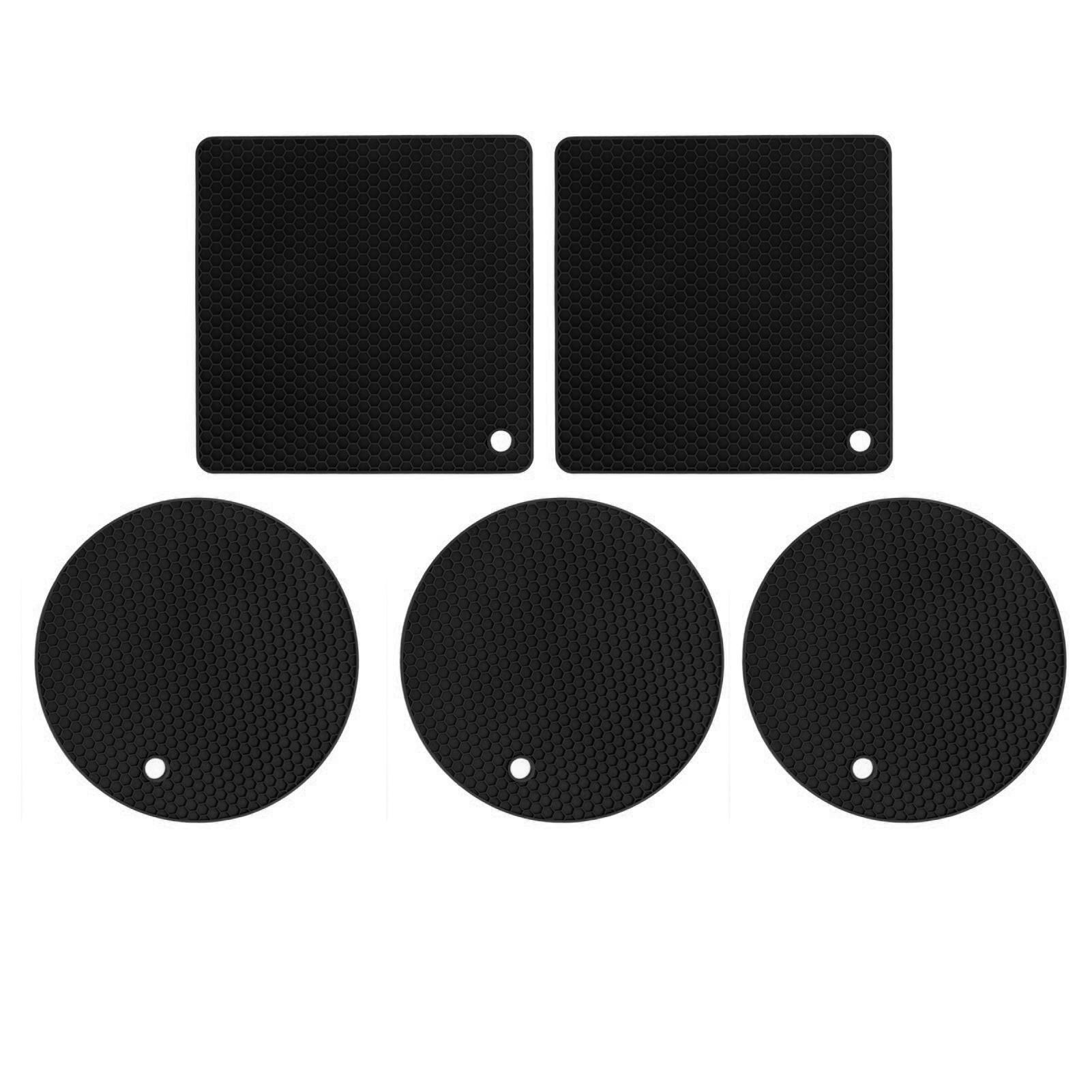 

5Pcs Silicone Trivet Mat Square Round Honeycomb Hot Pad Non Slip Heat Resistant for Hot Plate Pans Kitchen Pots Black чорний