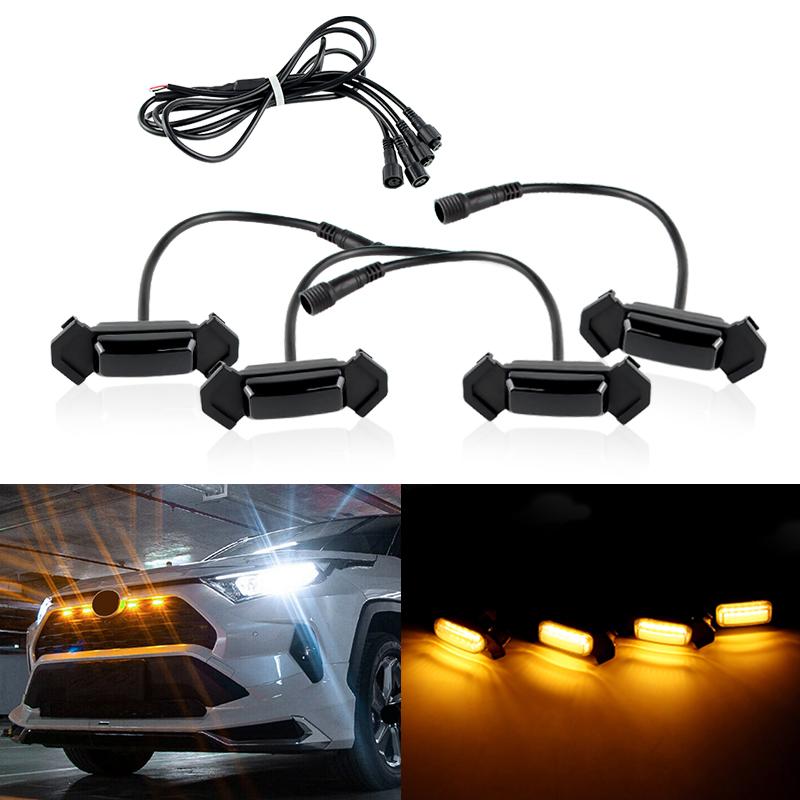 4PCS LED Front Grille Light For Toyota Tacoma PT228-35170 2016-2019 Amber/White Lights Bulbs LED Raptor Grille Lampshade