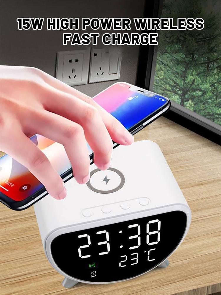 Multifunctional Alarm Clock Temperature Clock Wireless Charger LED Mobile Phone Three in One Wireless Charger
