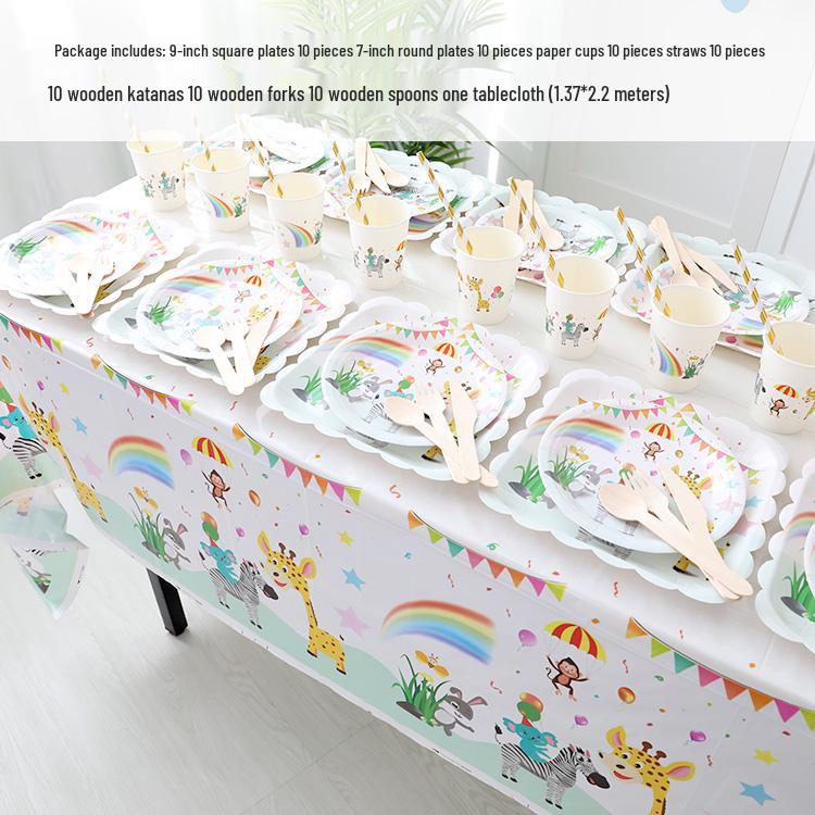 Kids' Party Disposable Tableware: Birthday Tablecloth, Cake Plates, and Dessert Table Decor