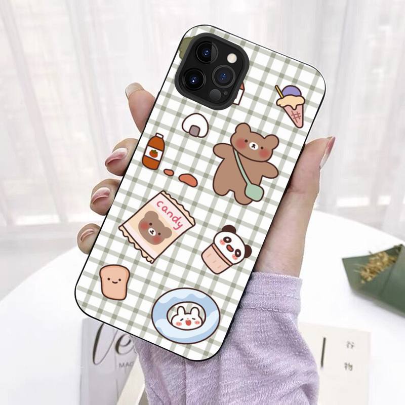 INS Korea Cute Cartoon Happy Bear Phone Case for iPhone 11 12 13 Mini Pro Max 8 7 6 6S Plus X 5 SE 2020 XR XS Funda Case