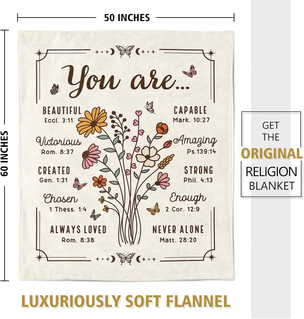 Christian Floral Throw Blanket Inspirational Scripture Faith Gift for Women Religious Birthday Gift for Mom Sister Daughter