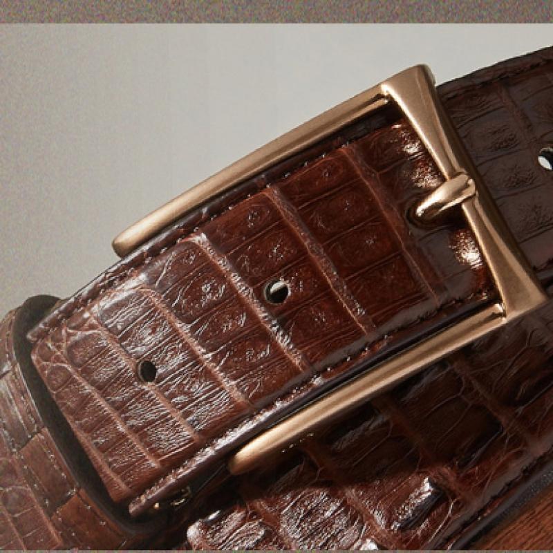 Daks Brown Crocodile Tail Premium Leather Bronze Buckle Belt Dbbe6e395w3