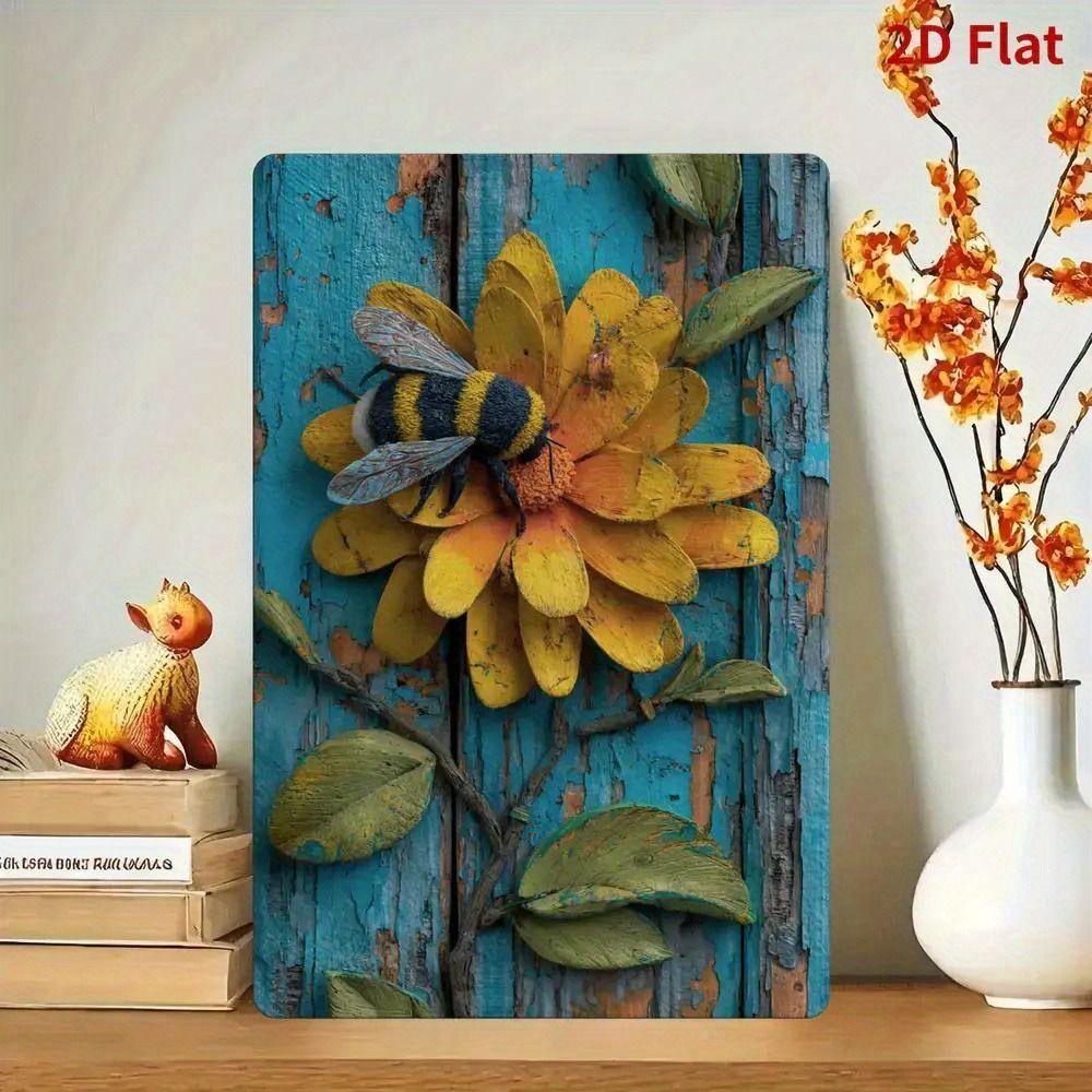 Metal Sign Bee Flower Nature Sunflower 20x30cm Wall Decor