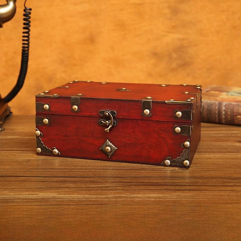 Wooden Retro Style Storage Boxes With Password Lock For Bedroom Organization