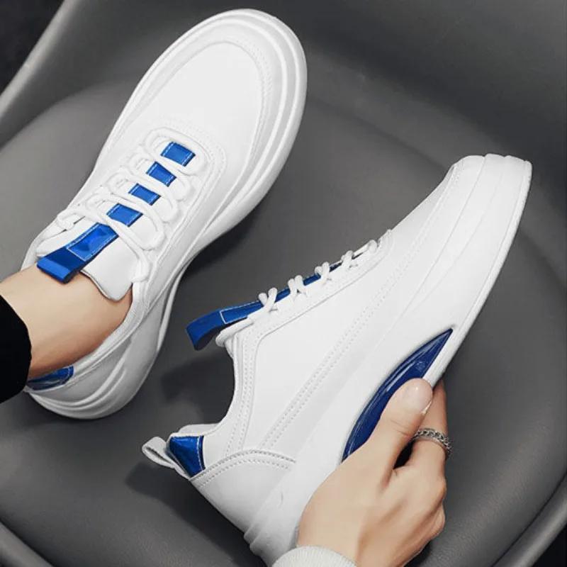 Men's Sneakers Pu Leather Casual Shoe Platform Running Shoes Lace Up Vulcanize Shoes for Men Tenis Shoes White Zapatillas Hombre