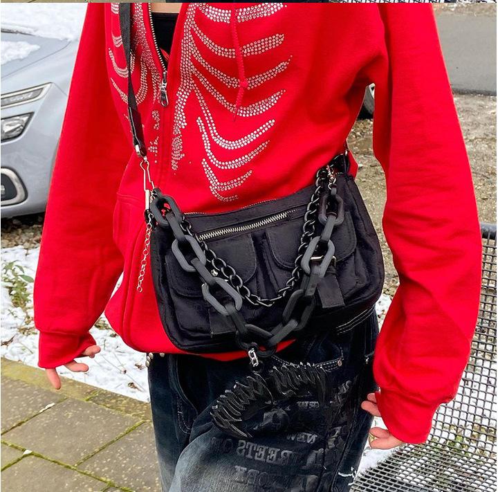 Rhinestone Zipper Hooded Sweatshirt: Streetwear Casual Style, Solid Color, Loose Fit.