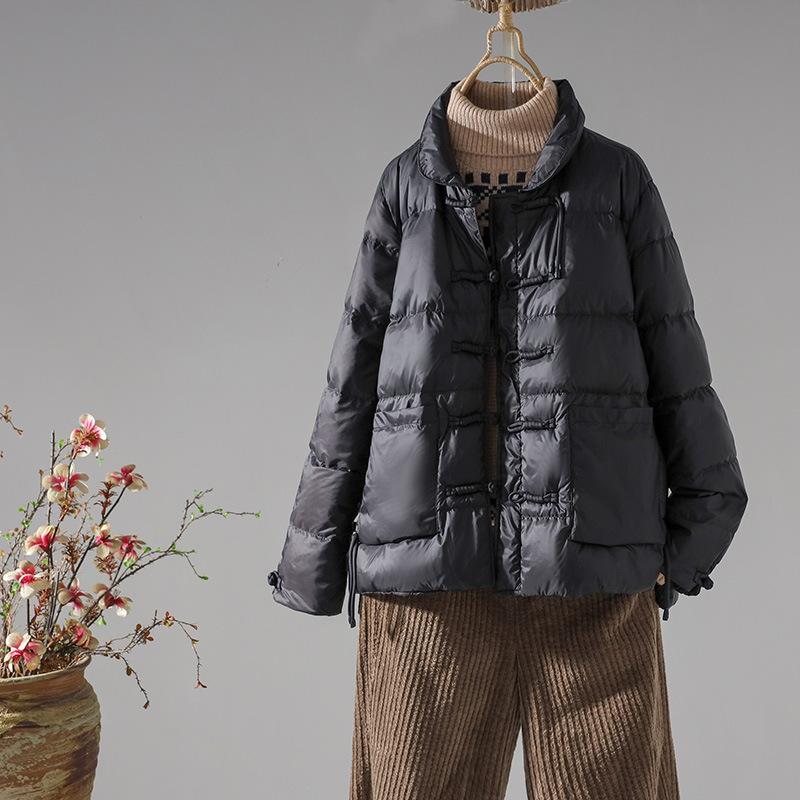 White duck down short down jacket women's winter new loose and light stand-up collar buckle celebrity style large size coat