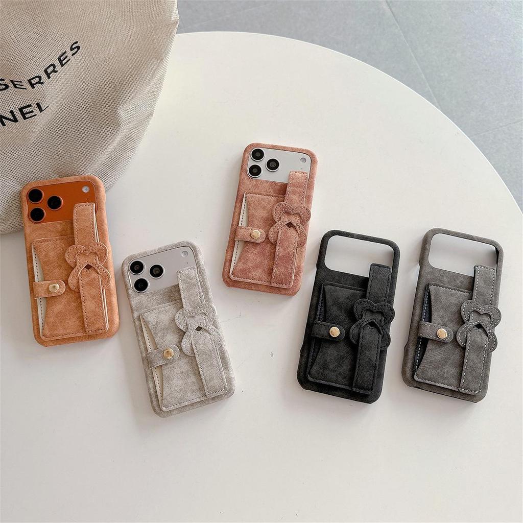 Retro Pattern Card Holder Case with Wrist Strap for iPhone 14/13/12/11 Apple 17/16/15 PROMAX