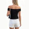 Women’s Off Shoulder Polka Dot Slim Fit Top Casual Short Sleeve Stretchy Blouse for Summer Fashion and Everyday Wear