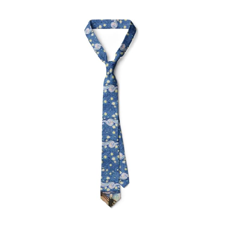 Fashionable Vintage  Oil Painting Print Tie For Men and Women Silk Fabric Comfortable Long Tie 13 Unique Patterns