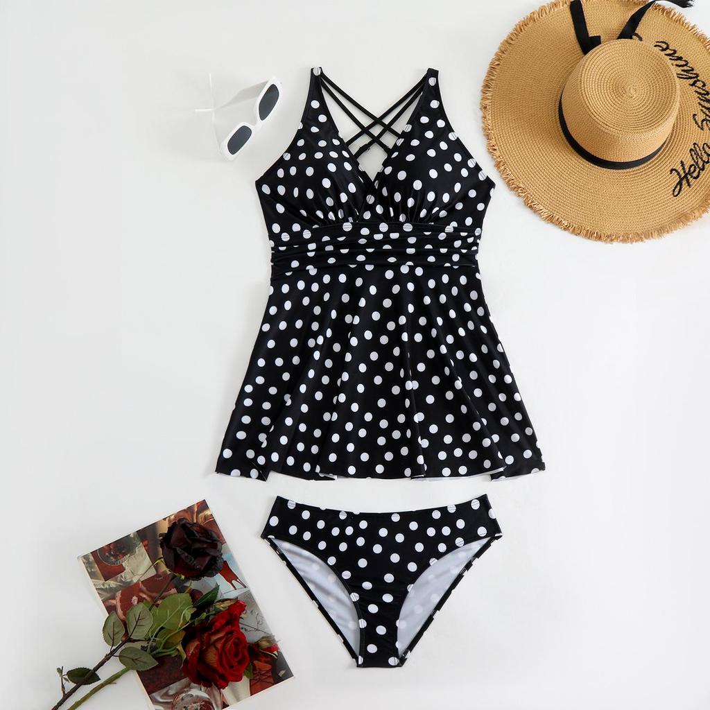 2025 Polka Dot Plus Size European & American Tankini Bikini Set