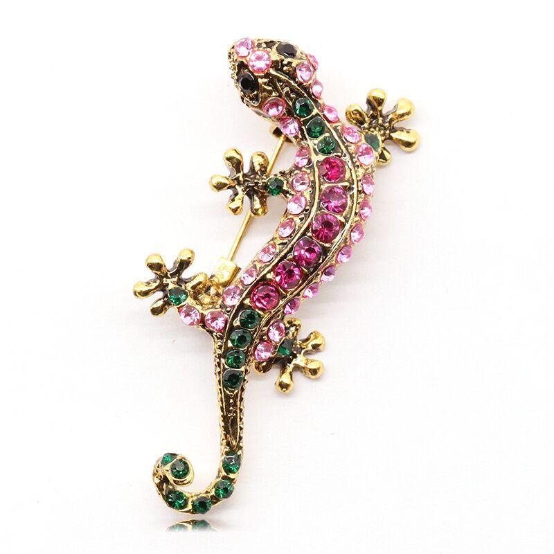 Vintage Alloy Lizard Brooch With Rhinestones For Men And Women Decorative Accessory