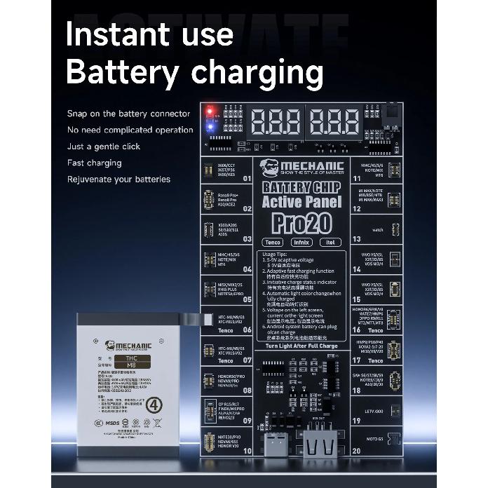 MECHANIC MAX20 Battery Chip Active Panel for IP 11-17 Pro Max Android Battery Activation Tool Circuit Board Charging Tester