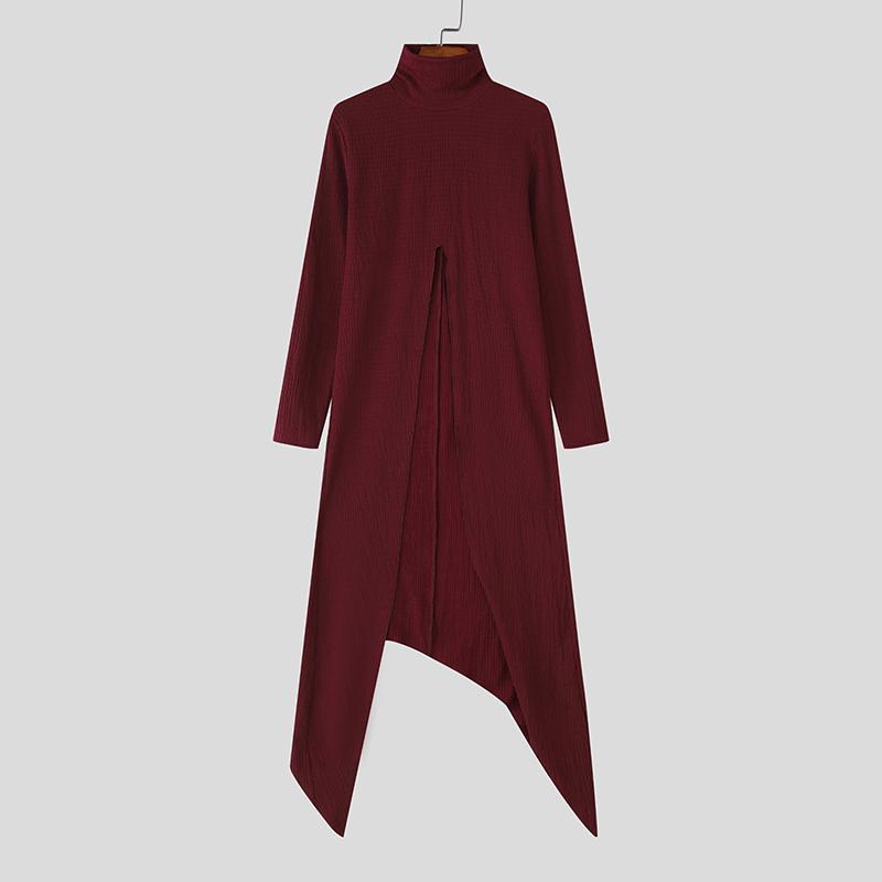 

INCERUN Мужские водолазки с длинным рукавом, текстурные, с высокими разрезами, асимметричные, длинные туники 5XL вино красного