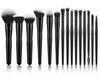 Benutzerdefiniertes Pro 15-teiliges Make-up-Pinsel-Set mit glänzend schwarzen Griffen und schwarzer Zwinge
