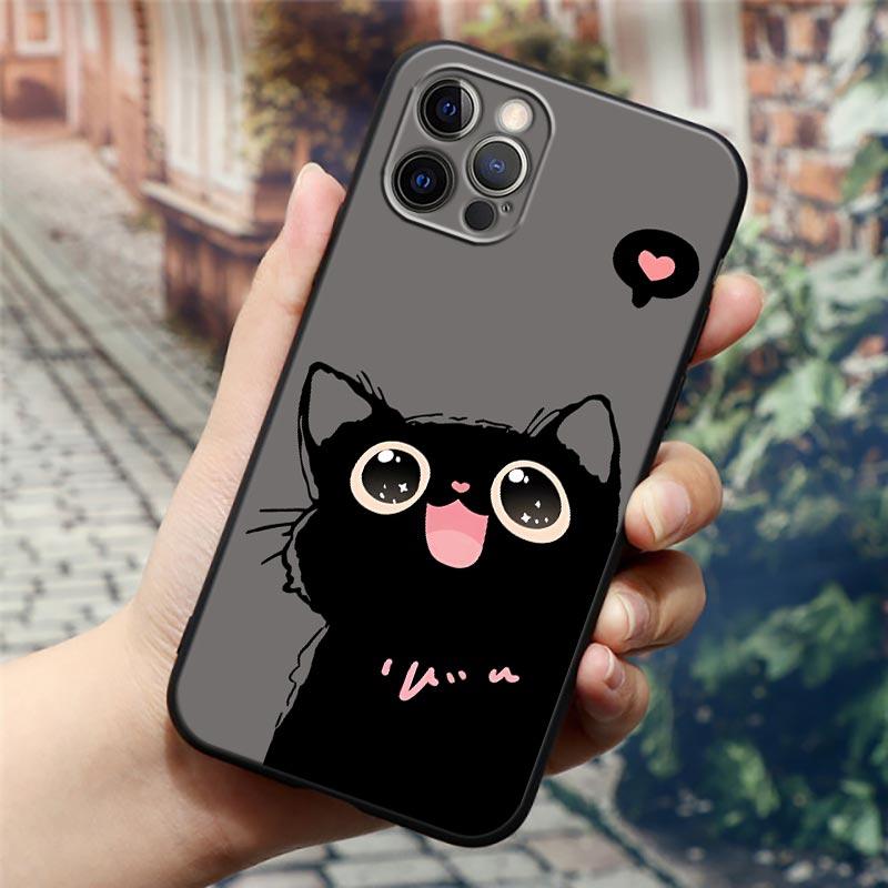 Black Cats Cute cat Hello Phone Case For Apple iPhone 16 15 14 13 12 11 Pro Max XR XS Max 7 8 Plus SE2 Back Cover Silicone Cases