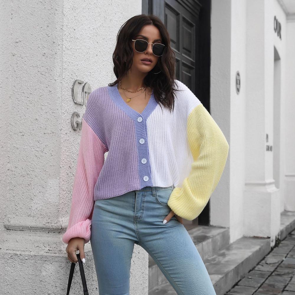 GMXIA Damenmode Casual Herbst Winter Langarm V-Ausschnitt Lose Pullover