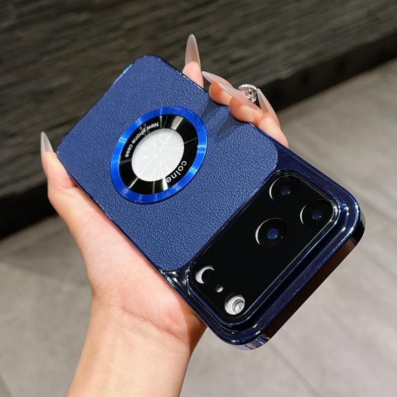 Luxury Leather Large Camera Glass forMagsafe Armor Case foriPhone 17 Air 16 15 14 13 12 11 Pro Max Plus Logo Magnetic Cover