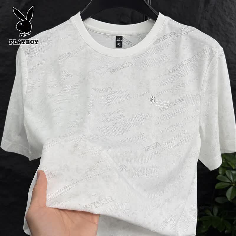 PLAYBOY Men's Mesh Cooling Ice Silk Short Sleeve T-Shirt