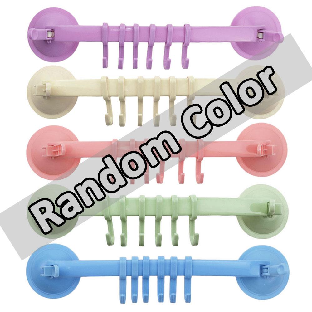 1PC Suction Cup Style 6 Hooks Adjustable Plastic Towel Rack Hanging Holders Lock Type Bathroom Kitchen Hook Suspension Organizer