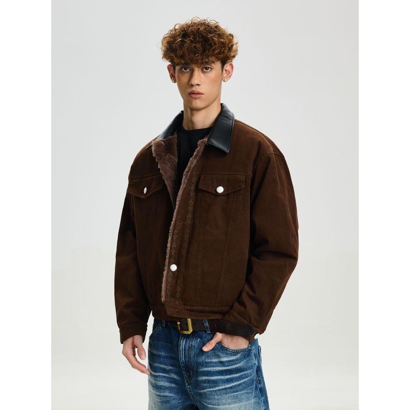 Cabbage Coke American Retro Winter Short Jacket with Hood, Men's Cool Deconstructed Thick Cotton Coat