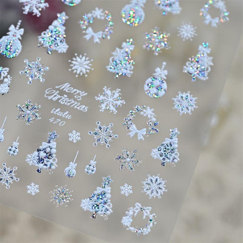 Cute Christmas Style Bow Colorful Snowflake Christmas Tree Nail Art Stickers Girly Nail Art Print Stickers Women Nail Decor Gift