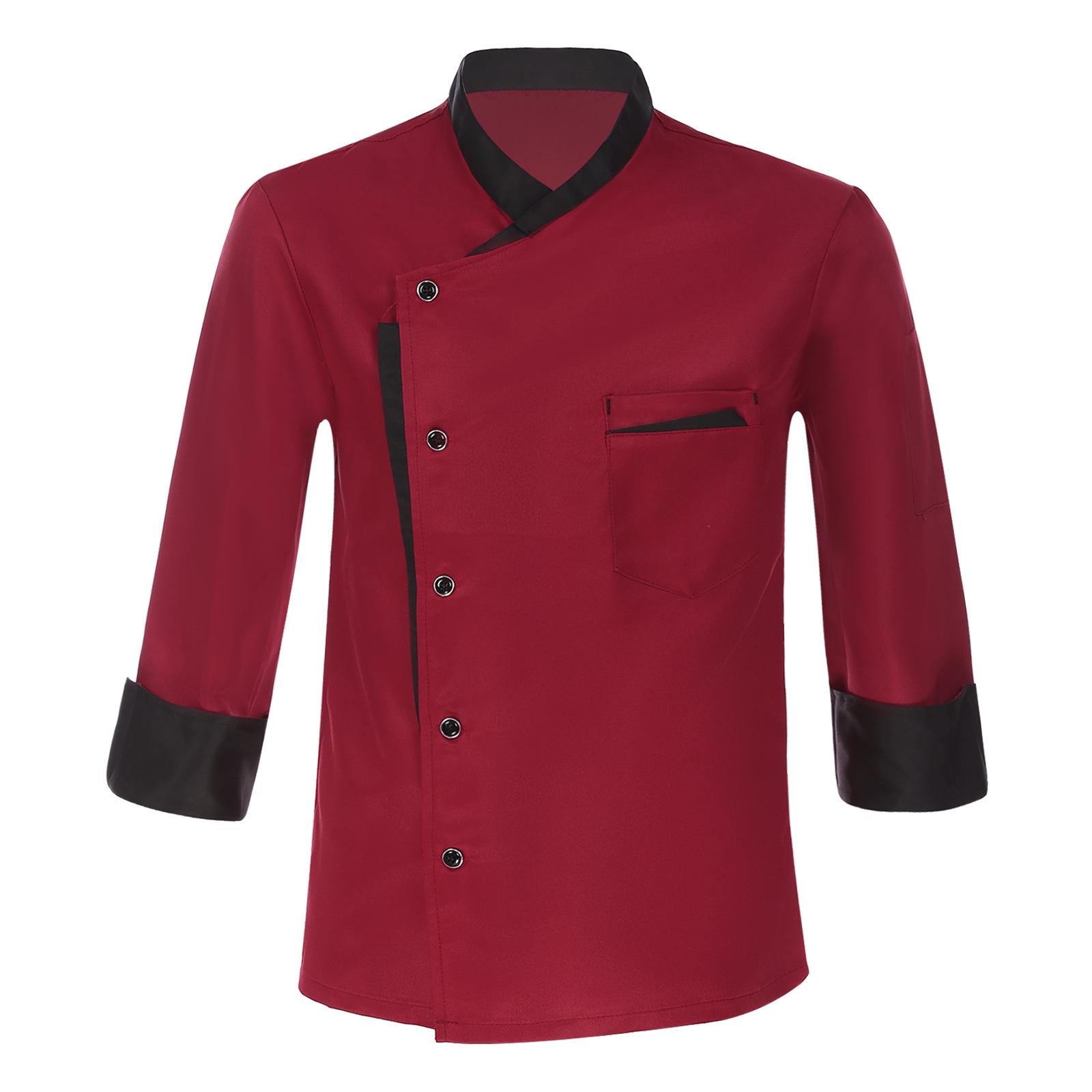 

Mens Womens Long Sleeve Chef Jacket Kitchen Restaurant Hotel Work Uniform Unisex Contrast Color Cooks Coat 4XL бордовий