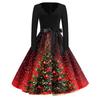 Women's Casual Christmas Print V Neck Vintage Dress for Holiday Party and Everyday Wear