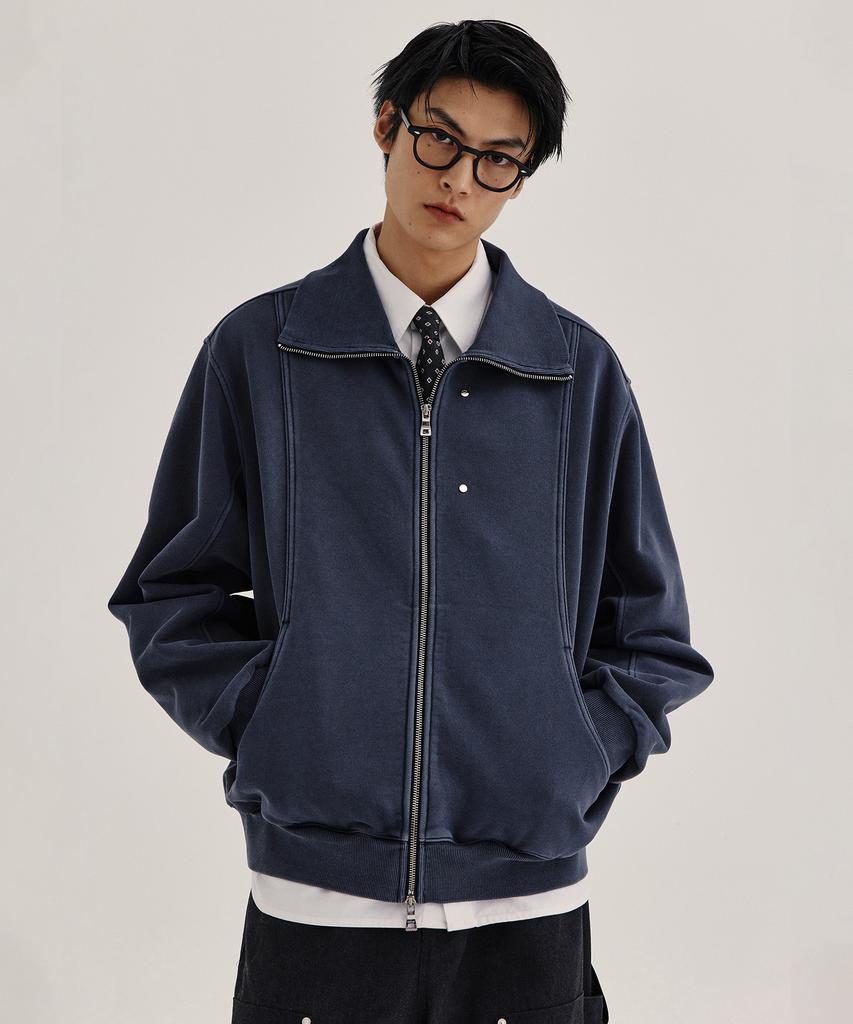 Kiimuir Curved Overfit Big Collar Zip-Up (Pigment Ver.)_Navy