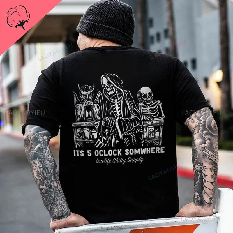 

Gothic Punk Style Skull Graphic Men T - shirts Street Rock Hip-Hop Streetwear Grunge Heavy Metal Fashion Top Cotton Tee Ropa Hombre 4XL