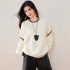New Autumn and Winter Black and White Contrasting Color Edge Crew Neck Sweater, Simple and Versatile Loose Lazy Style Knitted Sweater