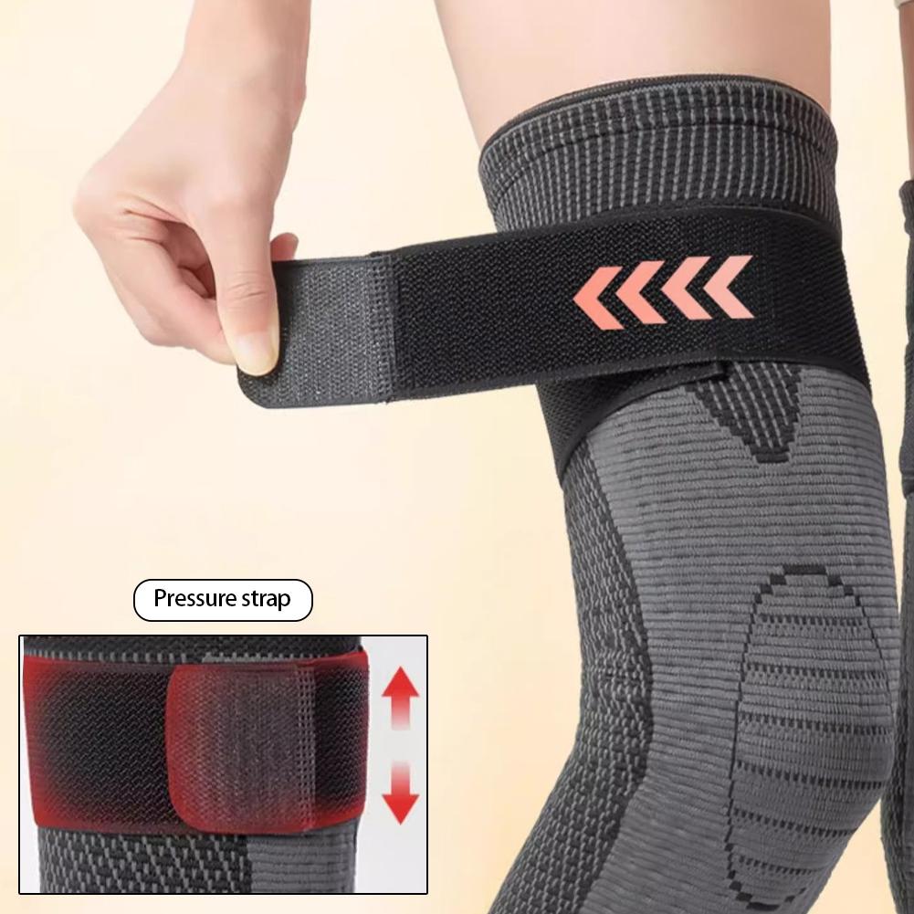 1 paire de genouillères de compression longues, support de soutien, manchon de sport à rayures allongées, protection contre l'arthrite et les douleurs articulaires, genouillère élastique
